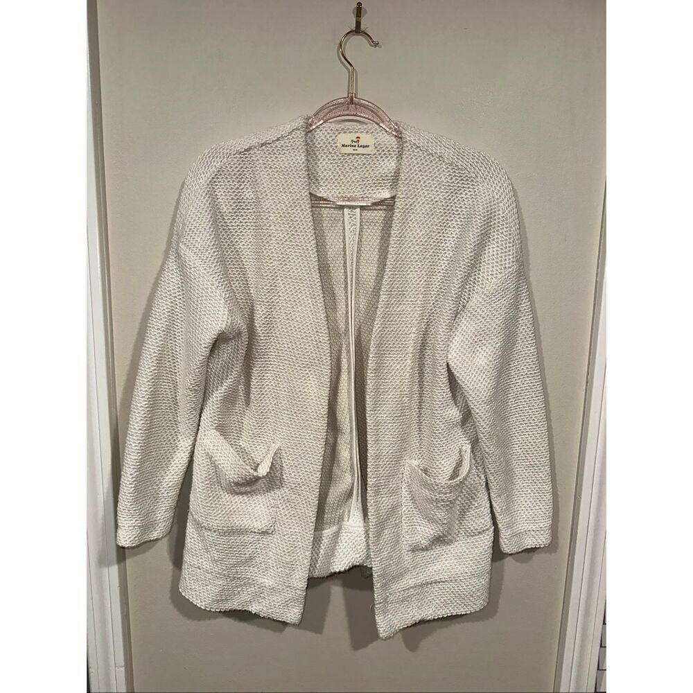 Marine Layer Catalina White Waffle Knit Open Front Cardigan XS/S